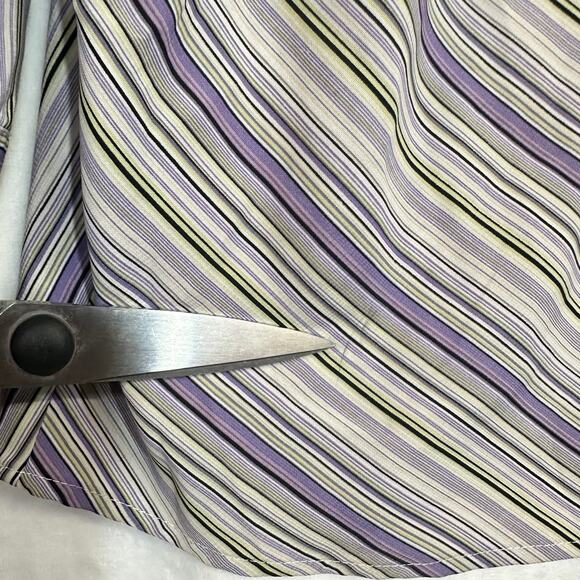 Y2K Notations XL Purple Striped Top Buttoned Asymmetrical Stretch Work 3/4 90s - Picture 7 of 10